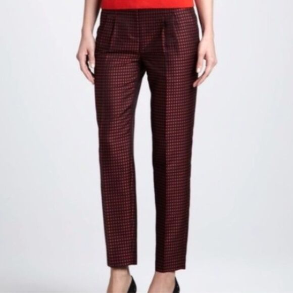 Kate Spade Avery Black & Red Diamond Print  Jacquard Cropped Pants Slacks Sz 0 - Picture 1 of 12